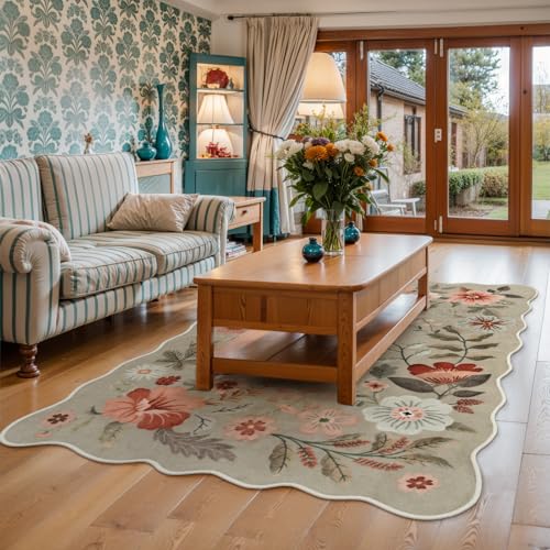 La Home Lahome Floral Washable Rugs for Bedroom 4X6 Area Rug UltraThin Soft Living Room Rug NonSlip Classroom Stain Resistant Lightweight Boho LowPile Throw Carpet for Office Flore Brown - Image 3