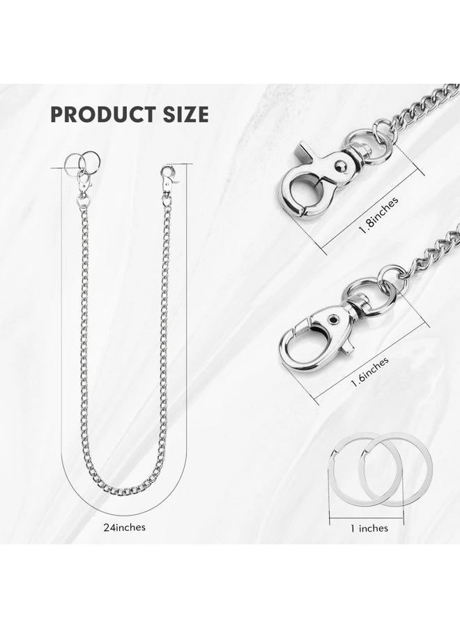 Wiratca Wallet Chain for Men Women - 24" Heavy Duty Pocket Chain, Punk Jean Keychain with Lobster Clasp (Silver) - Image 2