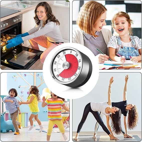 NETZILLA NAVA PAVA Magnetic Kitchen Timer Clock Cooking Countdown Cadrim Mechincal Visual Analog Timer Cooking Loud Alarm Clock Timer Magnetic Back Stand Hanging Hole Timer Manual for StudyCookingBaking - Image 3