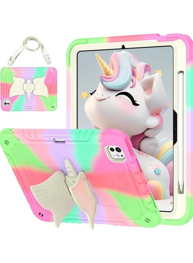 general Kids Case for IPad Pro 11 Inch (2024),Durable Anti-drop Smart Tablet Cover,Kids Friendly PC+Silicone Protective Cover with Unicorn Stand & Pen Holder & Shoulder Straps - Image 1