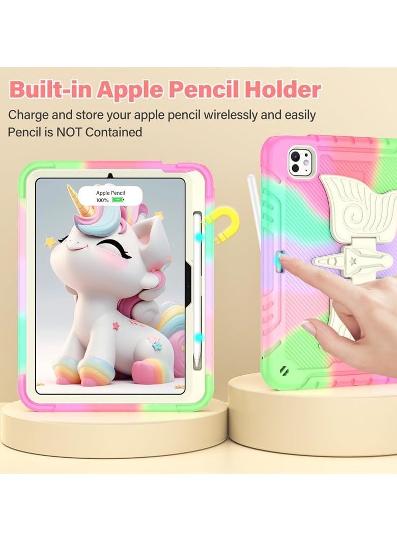 general Kids Case for IPad Pro 11 Inch (2024),Durable Anti-drop Smart Tablet Cover,Kids Friendly PC+Silicone Protective Cover with Unicorn Stand & Pen Holder & Shoulder Straps - Image 4