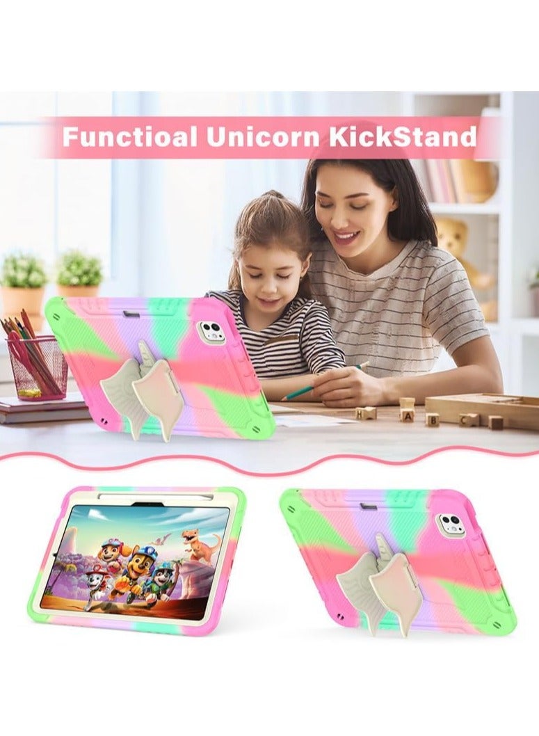 general Kids Case for IPad Pro 11 Inch (2024),Durable Anti-drop Smart Tablet Cover,Kids Friendly PC+Silicone Protective Cover with Unicorn Stand & Pen Holder & Shoulder Straps - Image 5