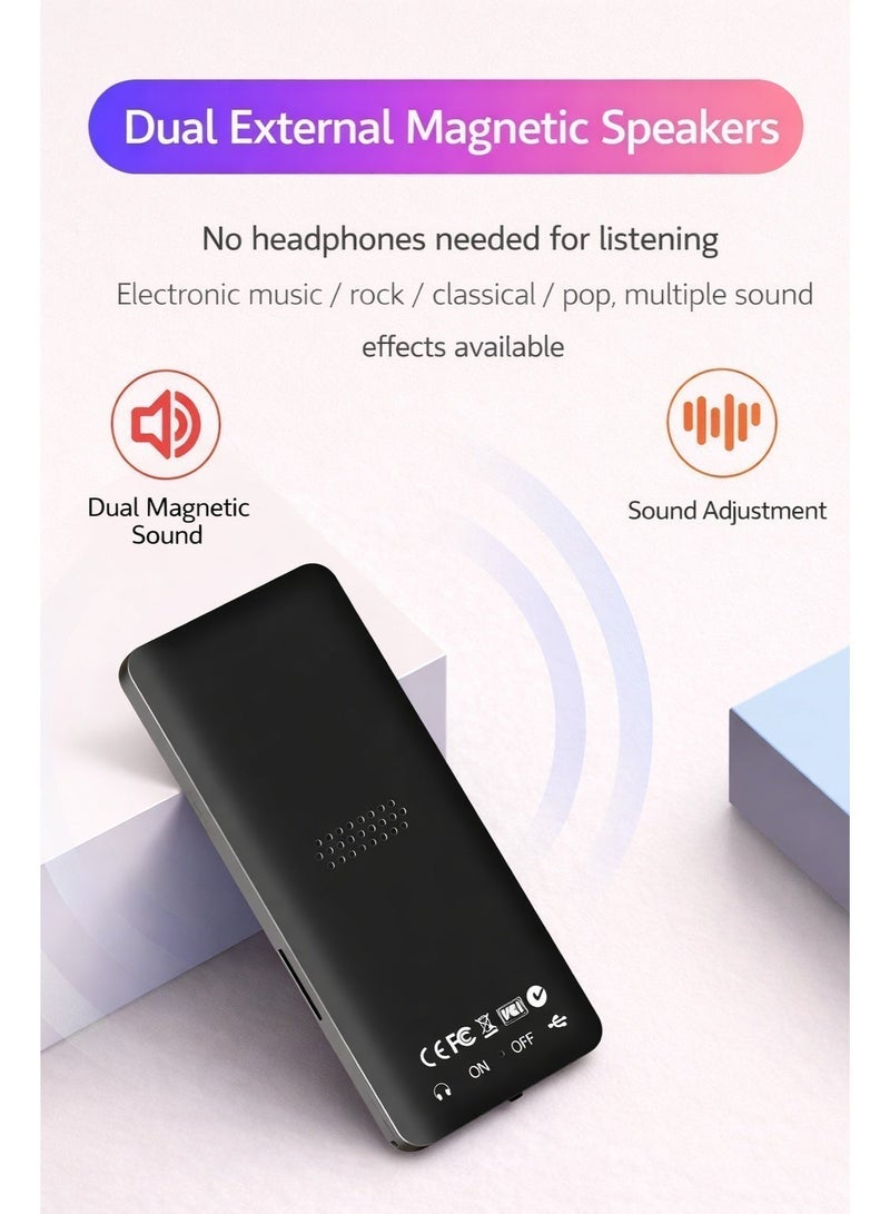 Sisily Bluetooth MP3 Player 1 Piece Touch Music Player with IPS HD Screen HiFi Lossless Sound FM Radio Voice Recorder TF Card Expansion Portable Audio Player with Wired Earphones 8GB Memory Card OTG Charging Cable - Image 4