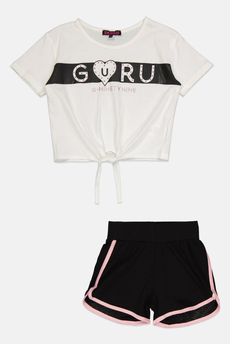 Guru 99 Kids Girl 2 Pieces Graphic Print Top And Bottom Set, Multicolor  - Image 1