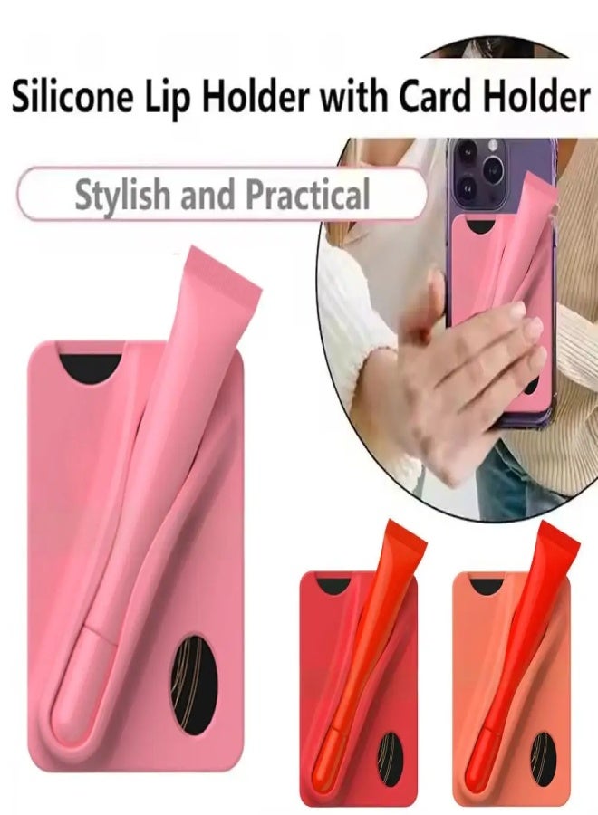 AROAQ Universal Silicone Lipstick Clip Card Holder for Phone Case – Anti-Fall Lip Gloss & Card Pocket with Kickstand | Compatible with Samsung, iPhone, Redmi, OnePlus, Pixel , Red - Image 2