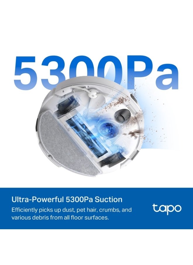 Tapo RV30 Max Plus 5300Pa Hyper Suction Robot Vacuum & Mop with Smart Auto-Empty Dock, LiDAR Navigation, Multi-Floor Mapping, and Voice Control for Effortless Home Cleaning-White