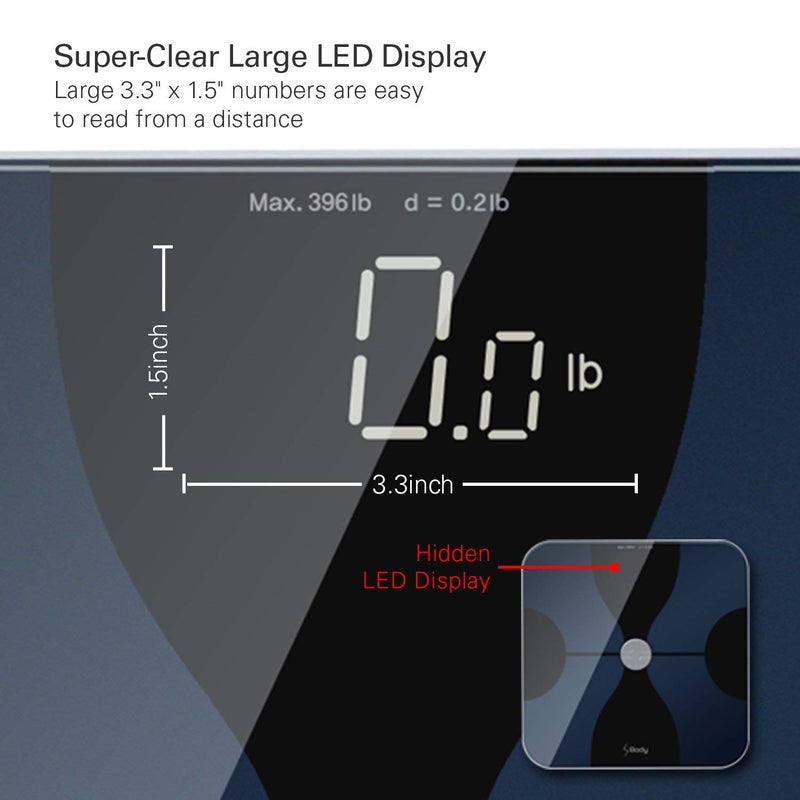 VisionTechShop S Body High Precision Ultra Wide Digital Body Weight Bathroom Scale up to 396lb180kg SuperClear Large LED DisplayStepOn Technology Black - Image 4