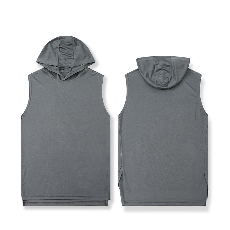 Generic Mens Quick-Dry Basketball Jersey Split-Hem Hoodie GY-9351-medium gray vest hoodie
