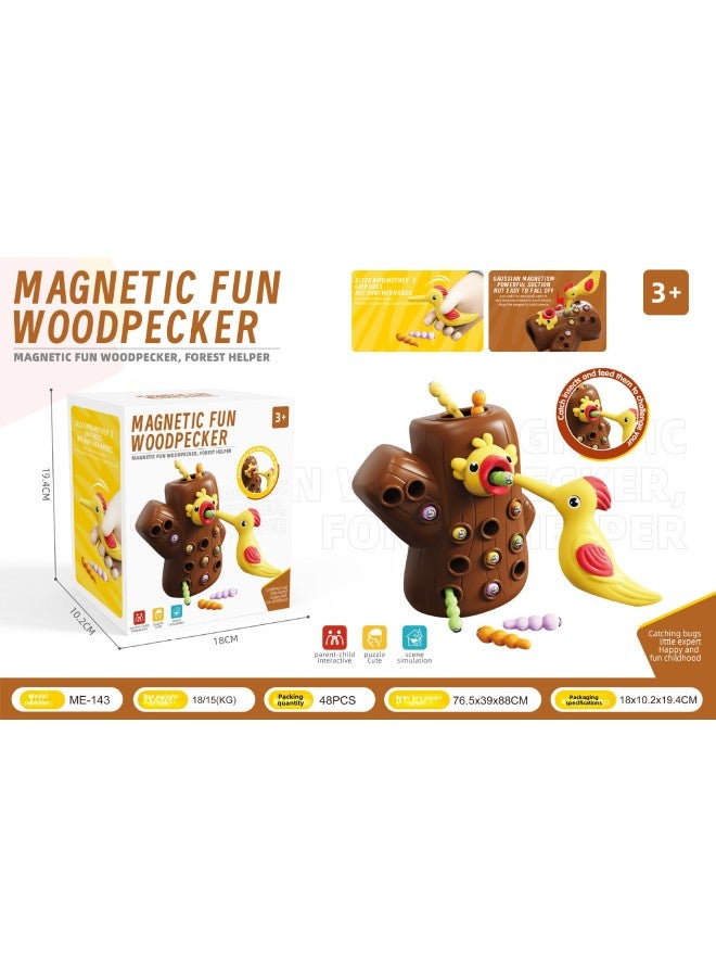 Children's Woodpecker Toys Educational Early Education Fishing Catch Worm Games Magnetic Magnetic Catch Worm Toys Hand-Eye Coordination-Colour: Woodpecker Catching Insects (1 Tree Stump + 1 Bird + 8 Insects) English Color Box - Image 1