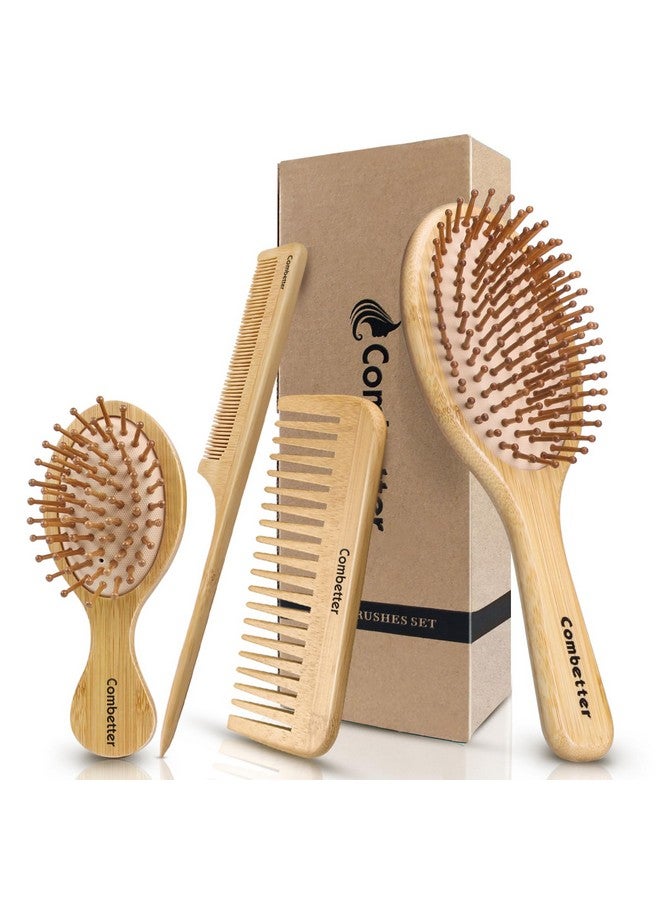Combetter Bamboo Hairbrush And Comb Set Combetter Ecofriendly Natural Paddle Detangler Brush With Scalp Massage Reducing Frizz&Promoting Healthy Hair Growth - Image 1