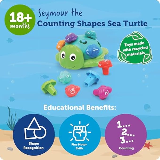 SEYMOUR THE COUNTING SHAPES SEA TURTLE, TODDLER LEARNING ACTIVITIES, SHAPE SORTER, TODDLER TOY, STACKING TOYS, OCCUPATIONAL THERAPY, FINE MOTOR GAMES - Image 4