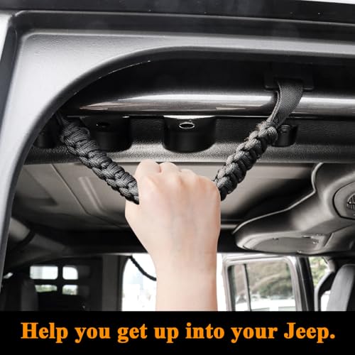 BESTAOO 4 Pack Roll Bar Grab Handles Front and Rear Paracord Grip Handles Compatible with 2024 2025 Jeep Wrangler JL Gladiator JT 4XE Accessories FrontRear Black - Image 3
