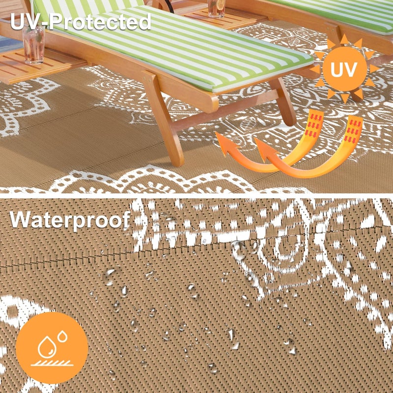 Yamaziot Waterproof Outdoor Rug 5x8 ft, Reversible Plastic Straw Rug for Patio Clearance, Camping, RV Mat, Large Outside Rug Carpet for Porch, Deck, Backyard, Balcony, Picnic (Brown) - Image 4
