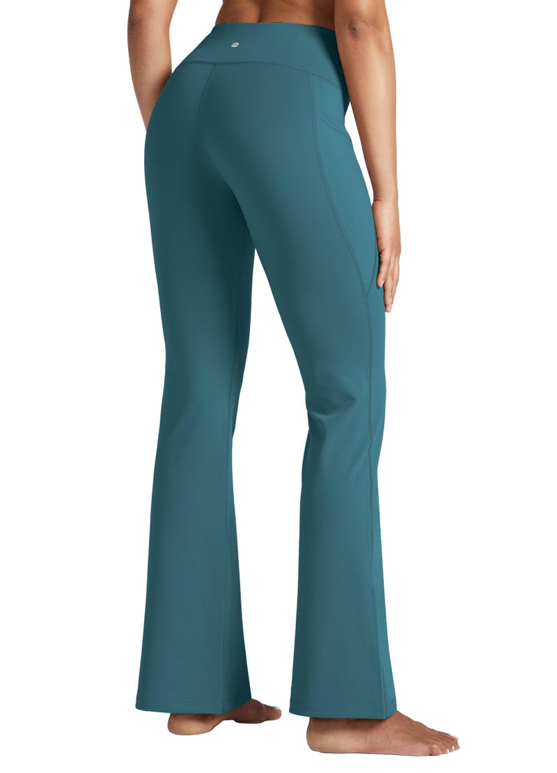 Willit Women's Yoga Pants Flare Leggings Bootcut High Waist Tummy Control Workout Pants with Pockets 31" Teal L - Image 2