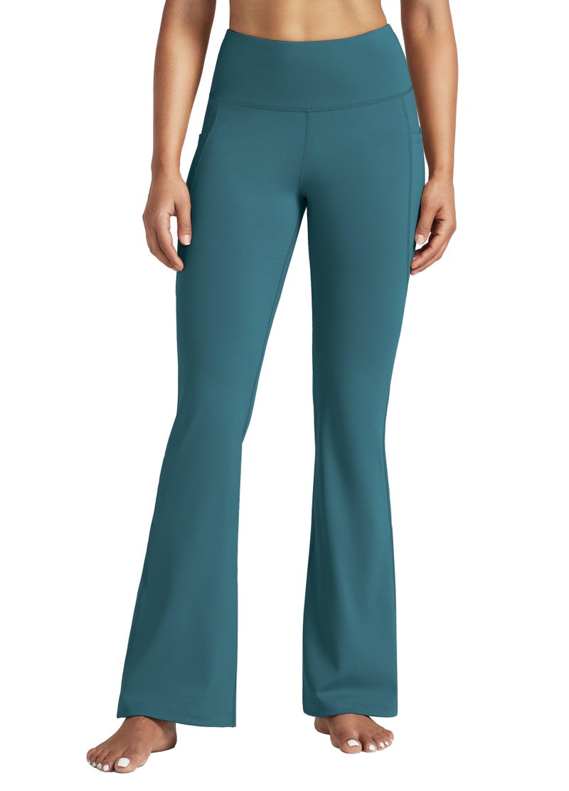 Willit Women's Yoga Pants Flare Leggings Bootcut High Waist Tummy Control Workout Pants with Pockets 31" Teal L - Image 3