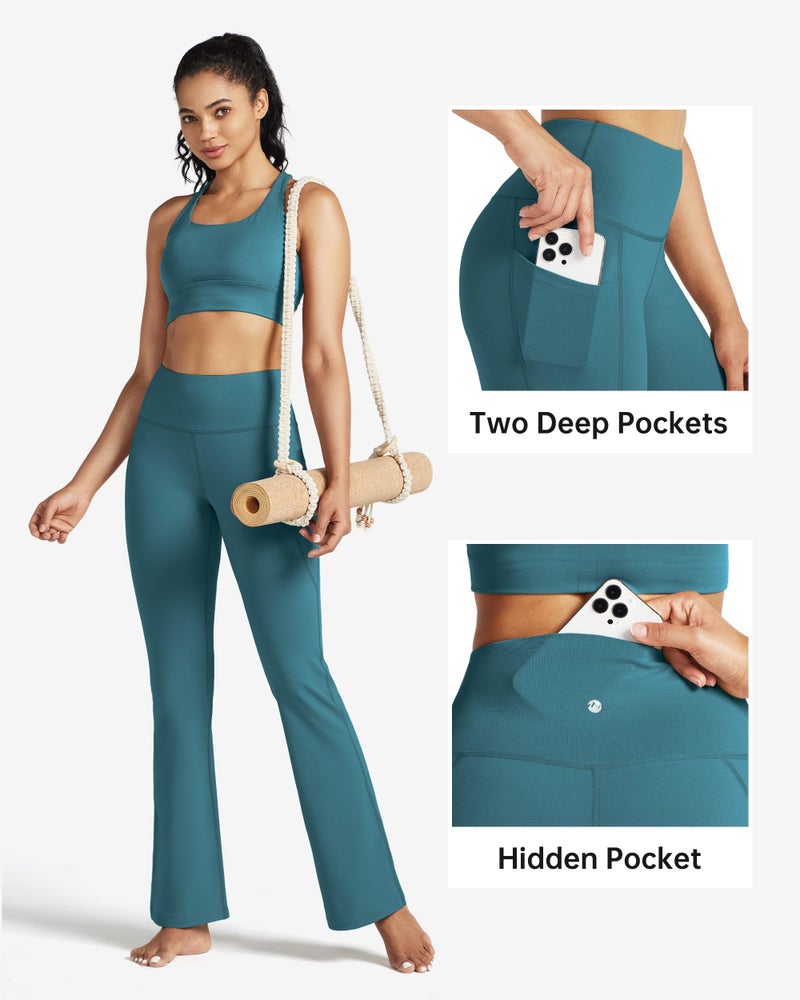 Willit Women's Yoga Pants Flare Leggings Bootcut High Waist Tummy Control Workout Pants with Pockets 31" Teal L - Image 5