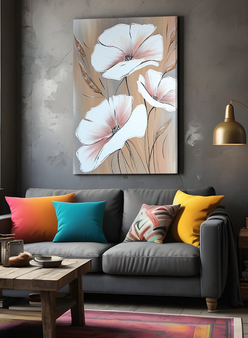 لوحة كانفاس على إطار خشبي بتصميم فن تجريدي زهور أنيقة - Image 2