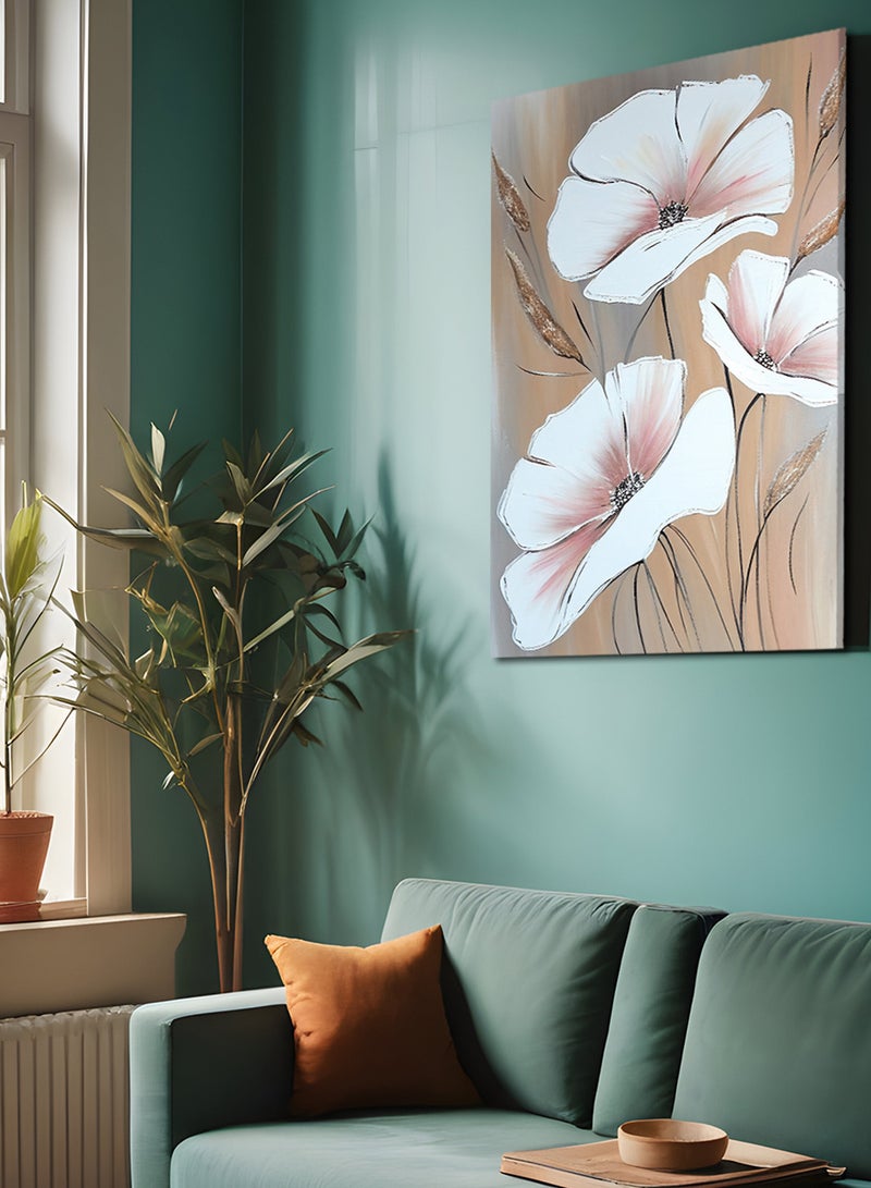لوحة كانفاس على إطار خشبي بتصميم فن تجريدي زهور أنيقة - Image 3