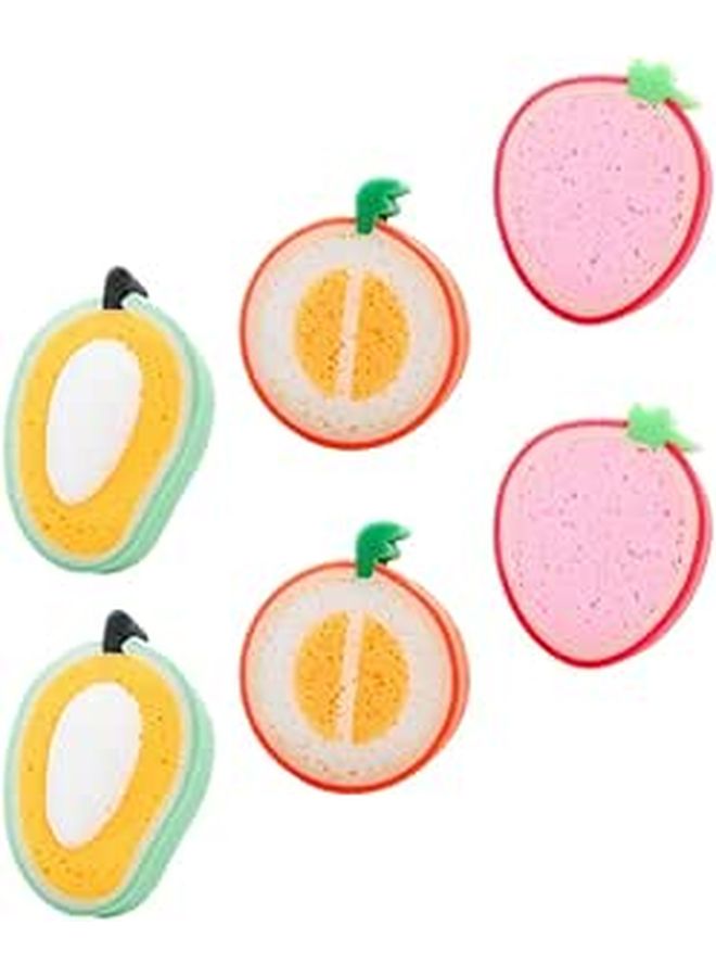 Thickened Exfoliating Fruit Bath Sponges 6pcs Set with Strawberry Mango Orange Shapes - Image 1