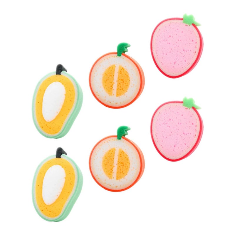 Thickened Exfoliating Fruit Bath Sponges 6pcs Set with Strawberry Mango Orange Shapes - Image 2