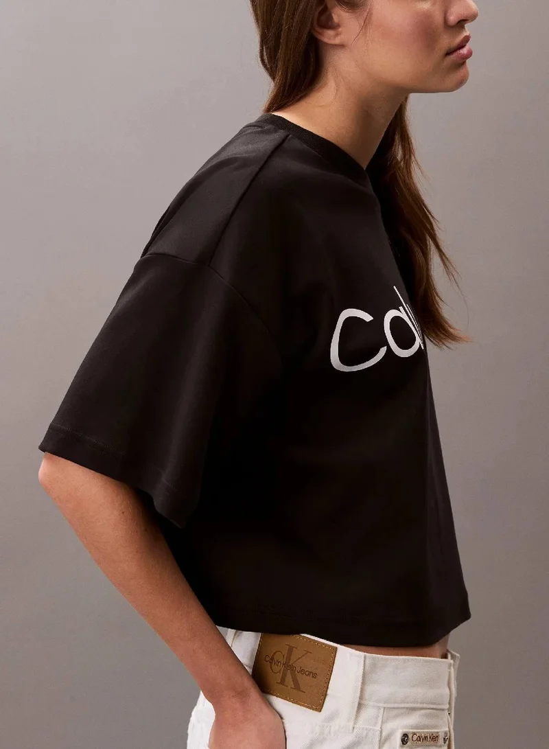 Calvin Klein Black Logo Graphic Boxy Cropped T-Shirt for Women | Best Price UAE