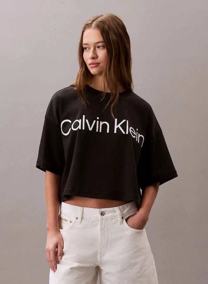 Calvin Klein Black Logo Graphic Boxy Cropped T-Shirt for Women | Best Price UAE