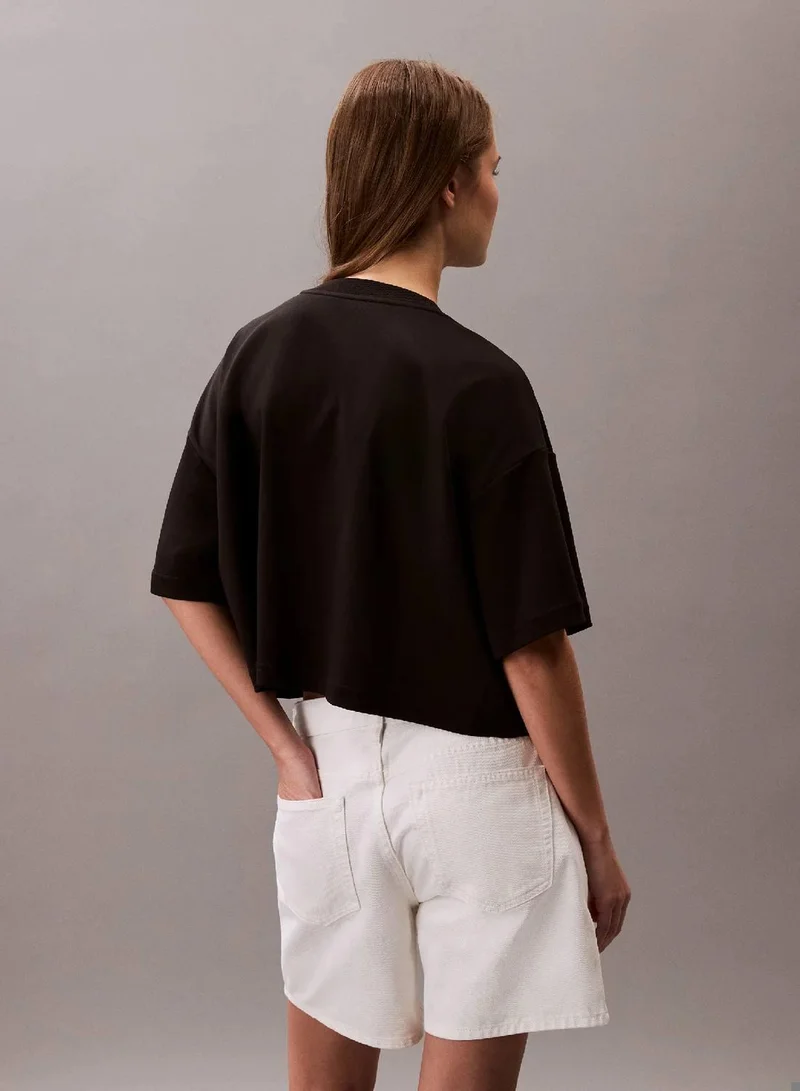 Calvin Klein Black Logo Graphic Boxy Cropped T-Shirt for Women | Best Price UAE
