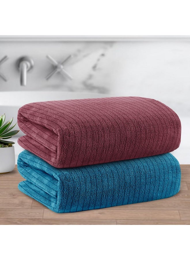 Story@Home Story@Home Towels for Bath Large Size | Microfiber Towels for Bath | Towel Set of 2 | 400 GSM | 70 x 140 cm | Pink and Blue | Bath Towels for Men, Women & Kids | Gym Towel | Perfect for Everyday Use  - Image 2
