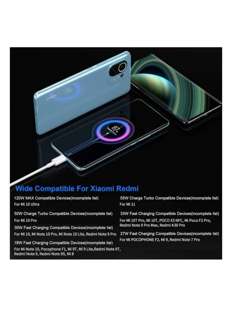 120W Super Fast GaN HyperCharge Turbo Adapter with Cable (EU Pin) Compatible (Mi 10 10T 11 11T 12 13 12S Ultra Lite 11i Poco F3 F4 X3 X4 GT M4 Redmi Note 10 11 11T 12 K60 Pro)