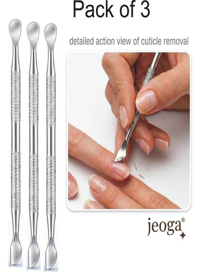 Jeoga Pack of 3 Stainless Steel Cuticle Pusher Remover Tool Set Manicure Kit Dual Ended Nail Tool Professional Grooming Accessory Salon Quality Nail Care Durable Stainless Steel Cuticle Cleaner - Image 3
