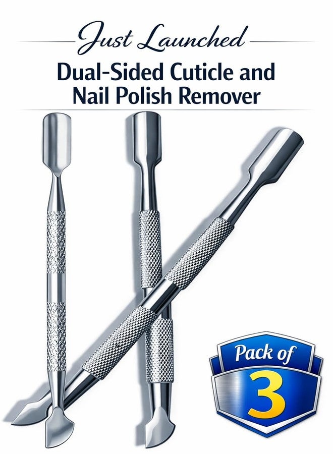 Jeoga Pack of 3 Stainless Steel Cuticle Pusher Remover Tool Set Manicure Kit Dual Ended Nail Tool Professional Grooming Accessory Salon Quality Nail Care Durable Stainless Steel Cuticle Cleaner - Image 2