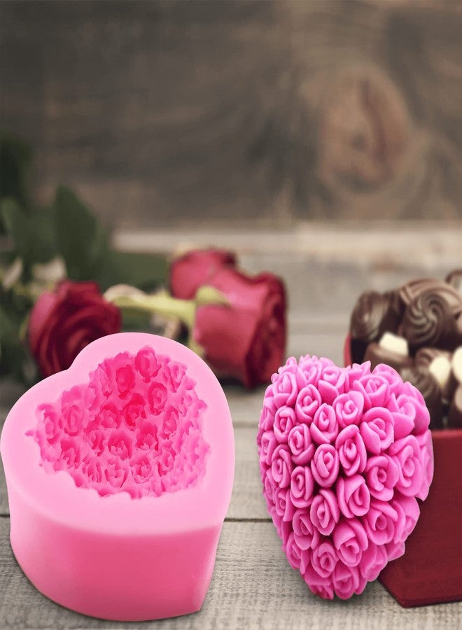 LLPMutu 3D Rose Flower Silicone Molds Valentine's Day Fondant Molds Wedding Fondant Cake Molds Heart Candy Silicone Molds Baking Tool For Candy Cake Cupcake Topper Polymer Clay Soap Wax Making Party Supplies - Image 2