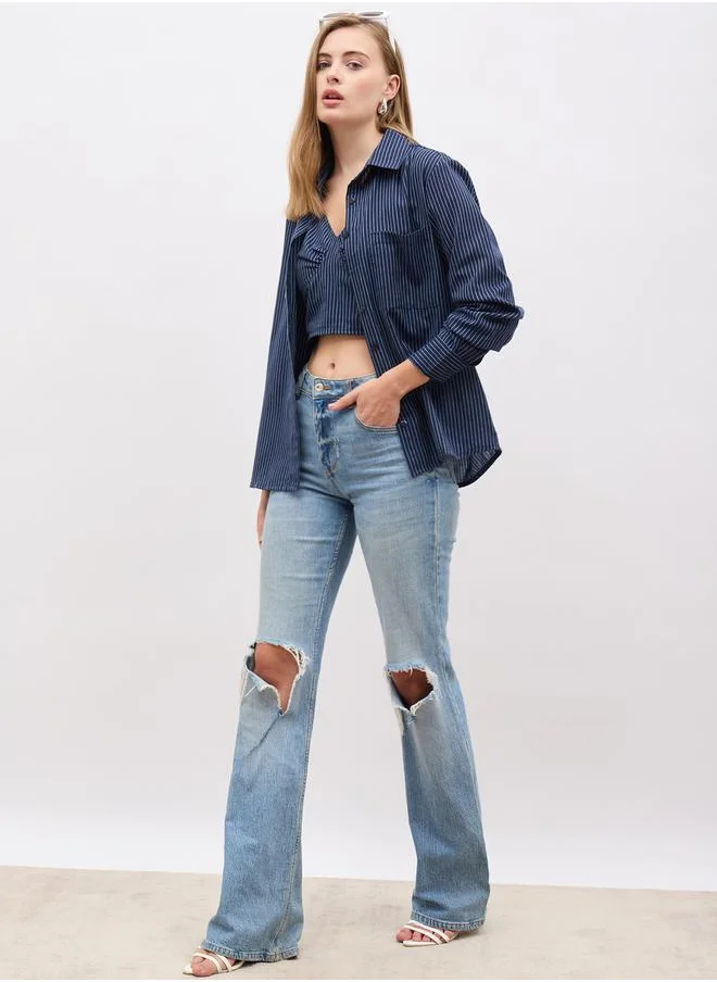 ستايلي Striped Regular Fit Shirt and Crop Top