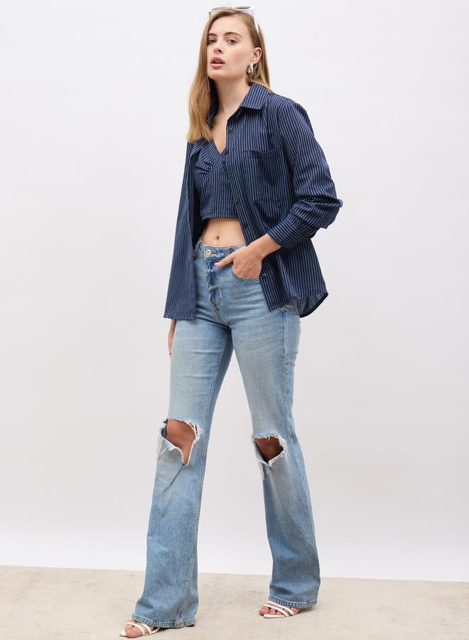 Styli Striped Regular Fit Shirt and Crop Top - Image 1