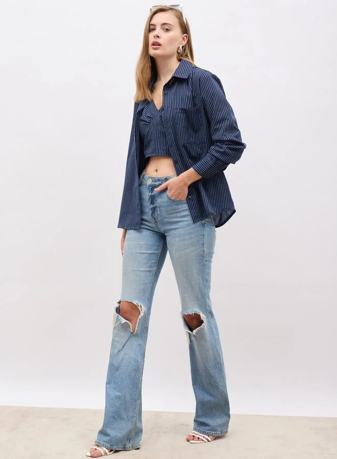 Styli Styli Striped Regular Fit Shirt and Crop Top