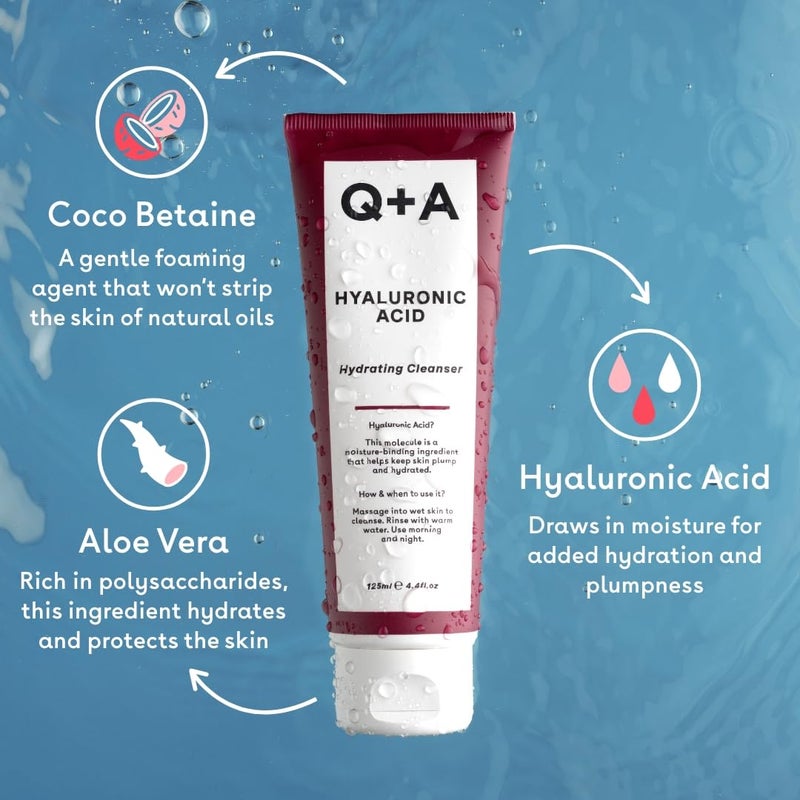 Q+A Hyaluronic Acid Hydrating Cleanser (125ml), Gentle Foaming Cleanser, Face Wash with Aloe Vera and Coco Betaine, Hydrating and Non-Drying, Fragrance Free Skincare - Image 2