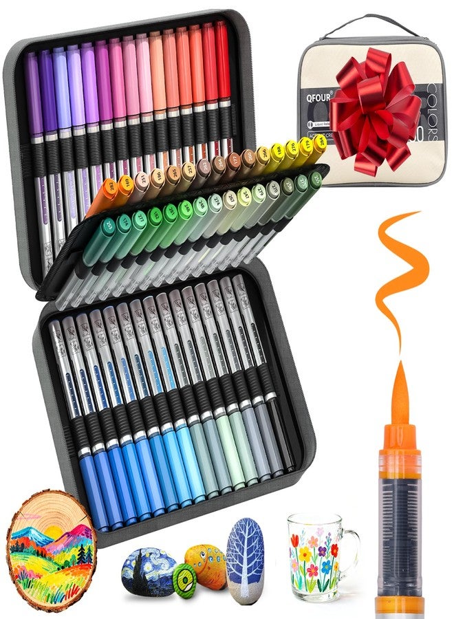 QFOUR Acrylic Paint Markers, 60 Colors Brush Tip Acrylic Markers Pens for Adult Coloring Books and Rock Painting, Waterproof Paint Pens with Ink Control System for Back to School, Office and Teachers - Image 1