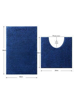 TYCOM Tycom Bathroom Rugs Bath Mat Non Slip Fluffy Soft Plush Microfiber Shower Carpet Rug Washable Non-Slip Carpet Mat for Bathroom Floor 50 By 80 CM Long 2 Packs Dark Blue.  - Image 2
