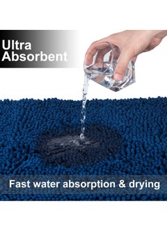 TYCOM Tycom Bathroom Rugs Bath Mat Non Slip Fluffy Soft Plush Microfiber Shower Carpet Rug Washable Non-Slip Carpet Mat for Bathroom Floor 50 By 80 CM Long 2 Packs Dark Blue.  - Image 5