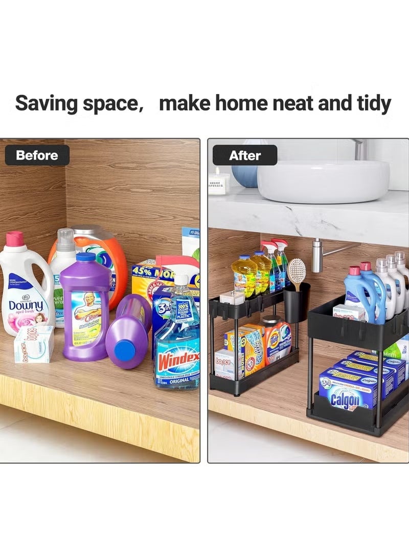 BABONA 2-Tier Sliding Cabinet Basket Organizer, Multi-Purpose Space-Saving Under-Sink Storage, for Kitchen, Bathroom & Office (Black) - Image 5