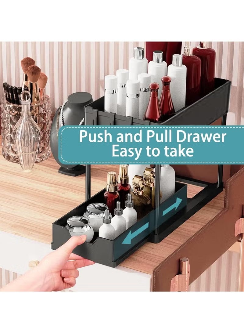 BABONA 2-Tier Sliding Cabinet Basket Organizer, Multi-Purpose Space-Saving Under-Sink Storage, for Kitchen, Bathroom & Office (Black) - Image 4