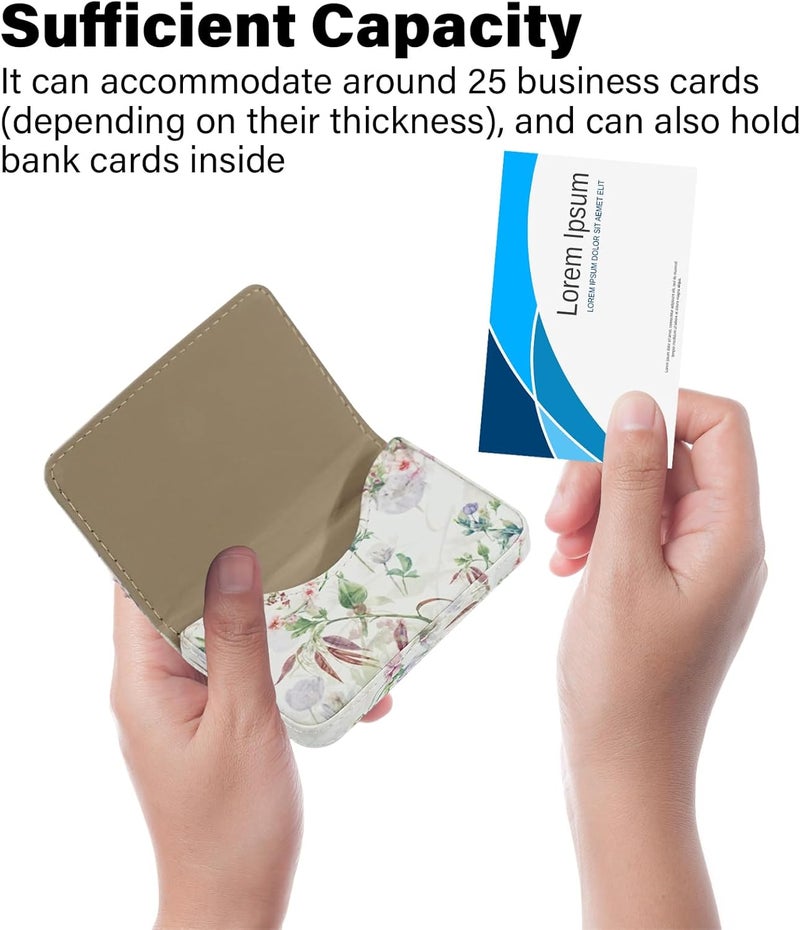AI-DEE Business Card Holder，PU Leather Business Card Case Color Printing Pattern Card Holder Wallet，Pockets Magnetic Credit Card Holders for Men and Women - White Flowers - Image 3