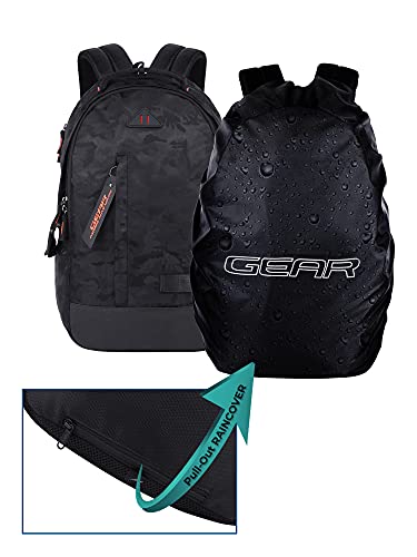 Gear Jacquard 26L Medium Water Resistant Standard 4 Compartment Backpack With Rain Cover/School Bag/College Bag/Daypack/Casual Backack For Girls/Men/Women (Camo Black), 28 Litre - Image 2