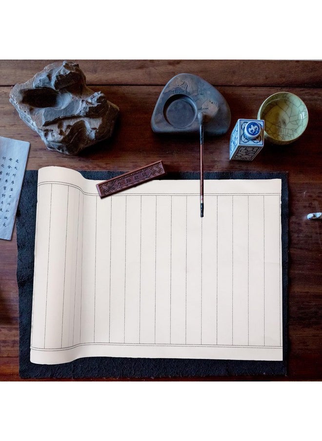 Chinese Calligraphy Brush Writing Practice Paper, Xuan Paper Roll Rice Paper Calligraphy With Vertical Grids, 35Cm X 50M(13.8In X 164Ft), Half Raw Ripe Xuan Paper, 3Cm/Grid, White