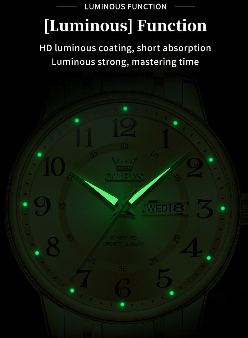 OLEVS Large Numeric Dial Luminous Waterproof Men's Watch High Hardness Coated Glass Alloy Strap Simple Stylish Timepiece - Image 3