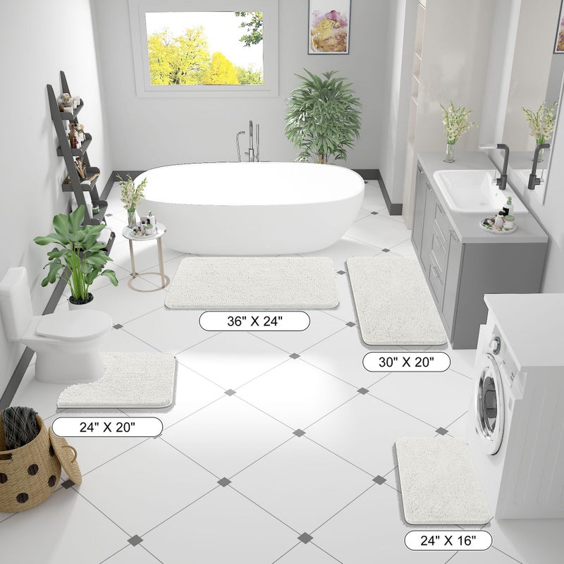 OLANLY Bathroom Rugs 36x24  Extra Soft Absorbent Chenille Bath Rugs  Rubber Backing Quick Dry  Machine Washable Bath Mats for Bathroom Floor  Tub and Shower  Home Decor Accessories  Ivory