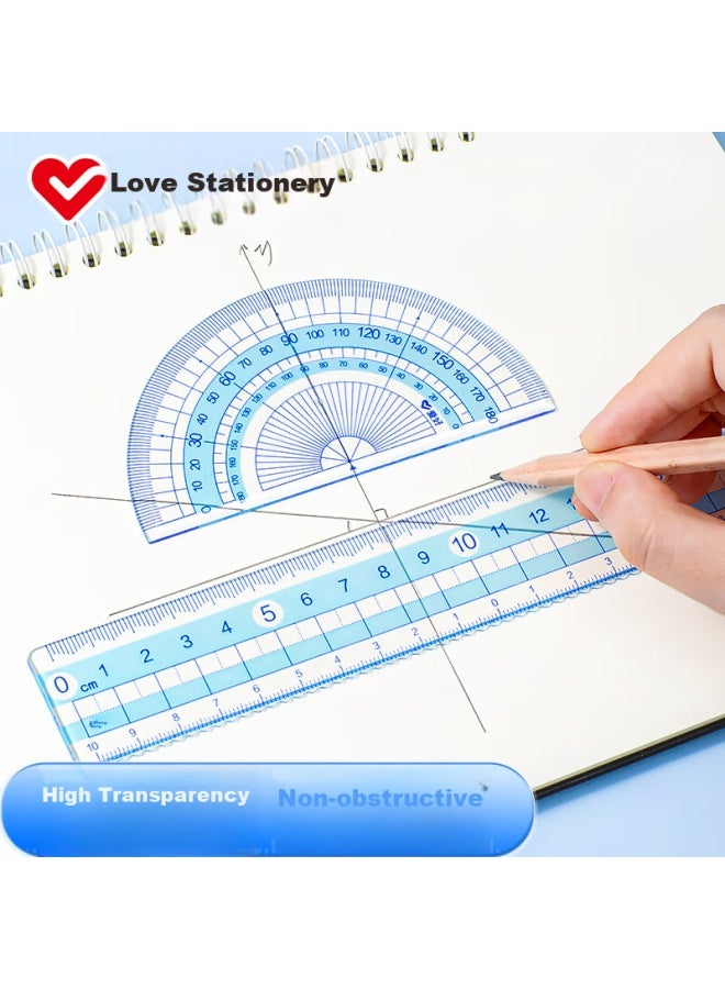 Aihao 20cm Straight Ruler For Primary School Students' Exams, Measuring And Drawing Ruler + 2 Triangular Rulers + Protractor 4-piece Set Rl4022 - Image 2