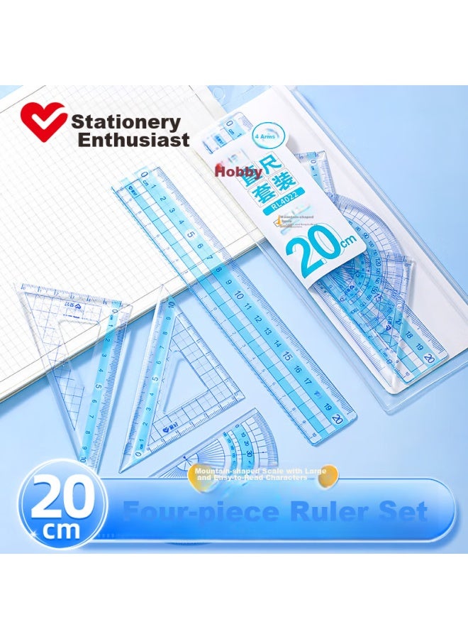 Aihao 20cm Straight Ruler For Primary School Students' Exams, Measuring And Drawing Ruler + 2 Triangular Rulers + Protractor 4-piece Set Rl4022 - Image 1