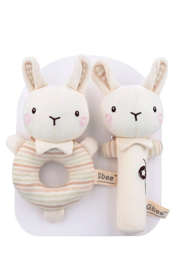 Loquat 2-Piece Rabbit Organic Cotton Hand Rocker Baby Soothe Toy 0-1 Years Old