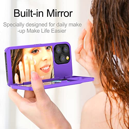 W7ETBEN Wallet Case Compatible with iPhone 13 Pro, Hidden Mirror Wallet Cover with Stand, Card Holder for iPhone 13 Pro 6.1 inch - Purple - Image 3